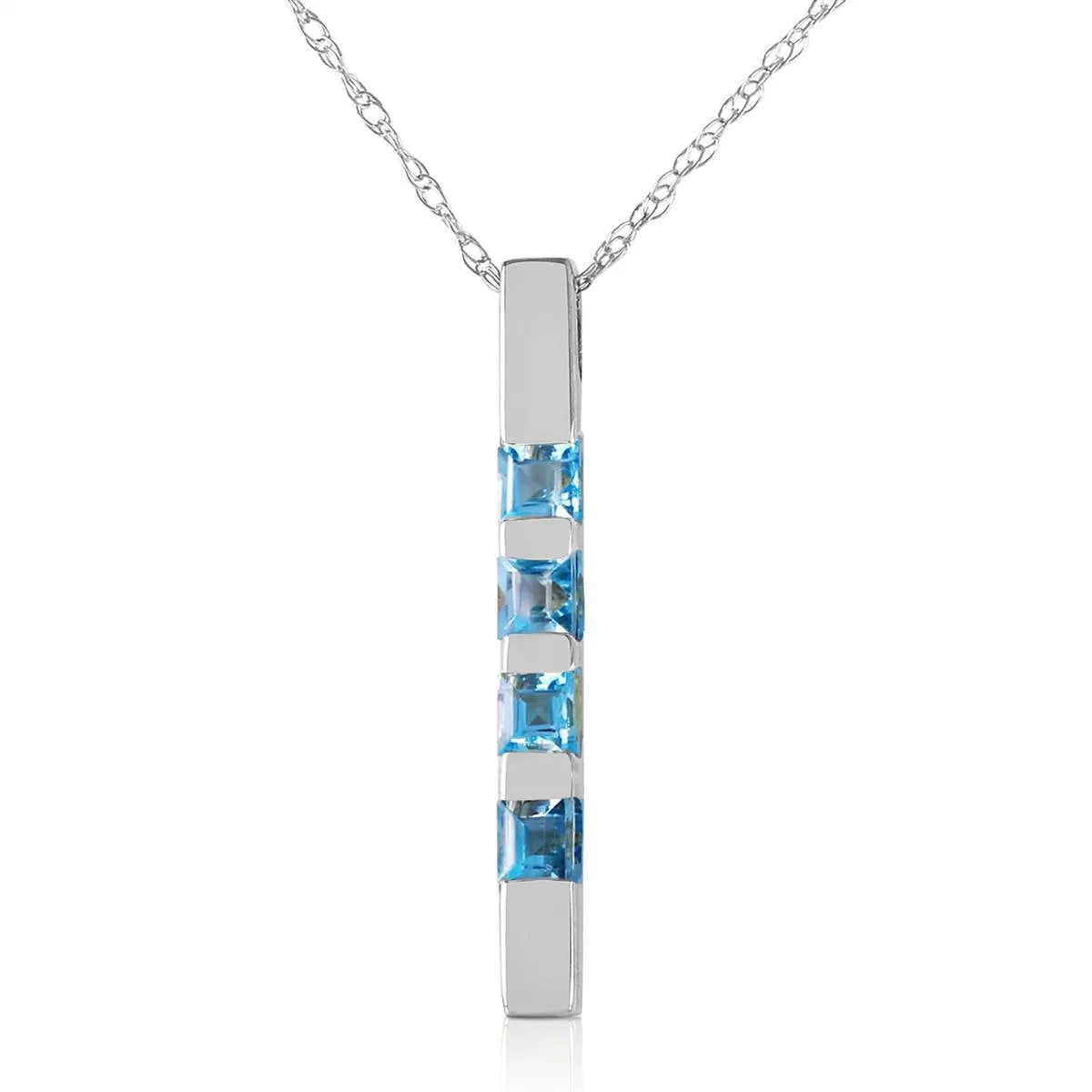 0.35 Carat 14K Solid White Gold Necklace Bar Natural Blue Topaz