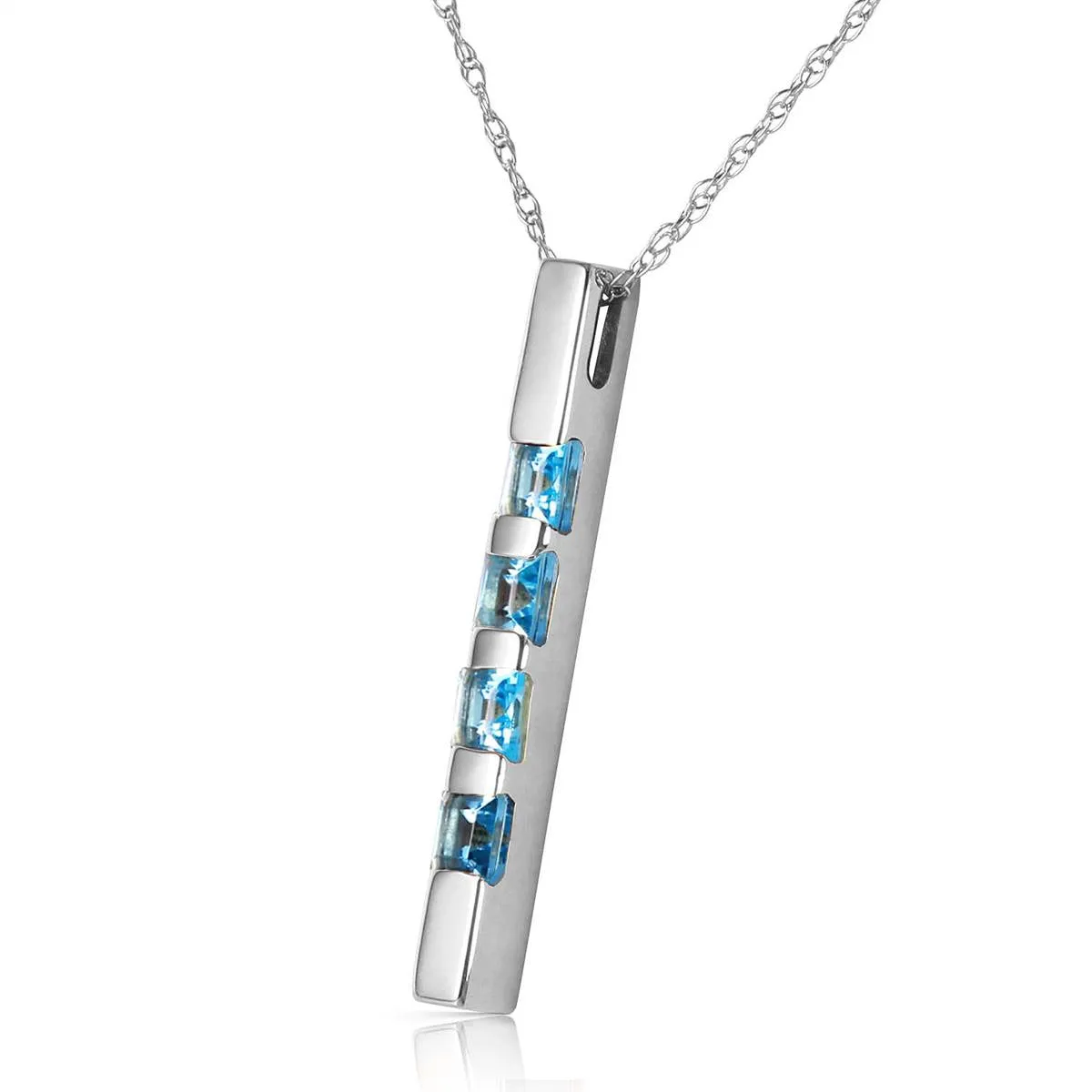 0.35 Carat 14K Solid White Gold Necklace Bar Natural Blue Topaz