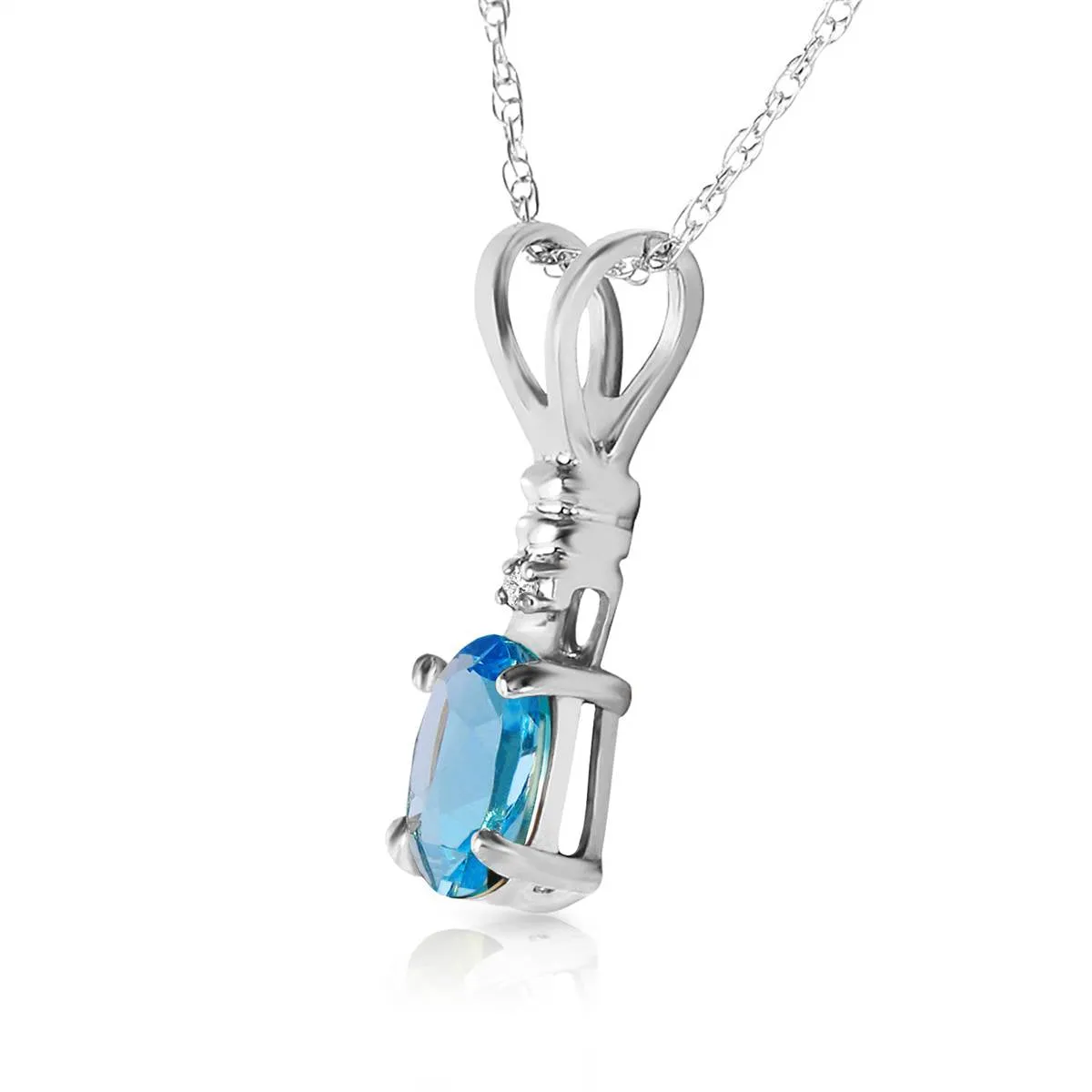 0.46 Carat 14K Solid White Gold Ball In Court Blue Topaz Diamond Necklace