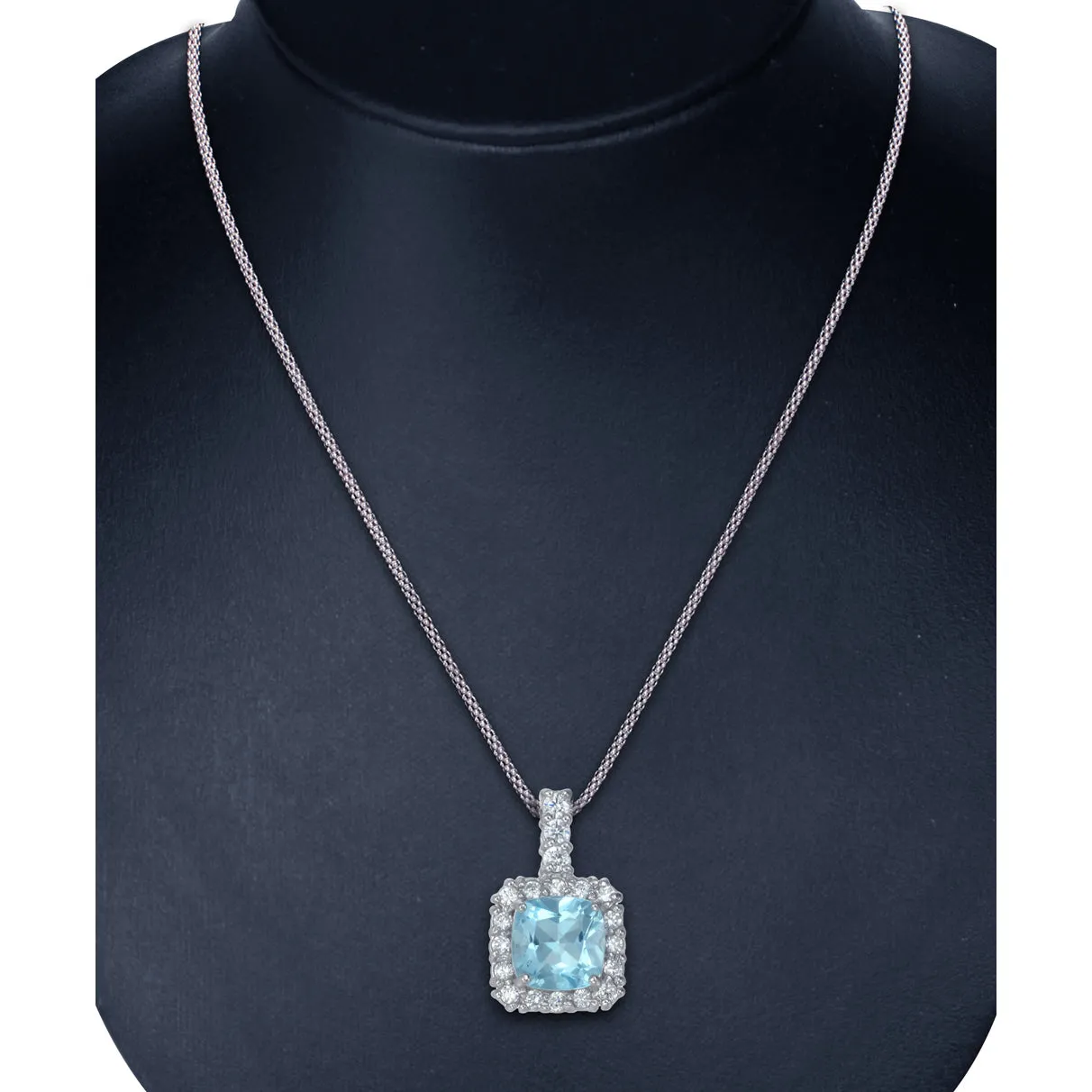 0.80 cttw Pendant Necklace, Blue Topaz Pendant Necklace for Women in .925 Sterling Silver, 18 Inch Chain, Prong Setting