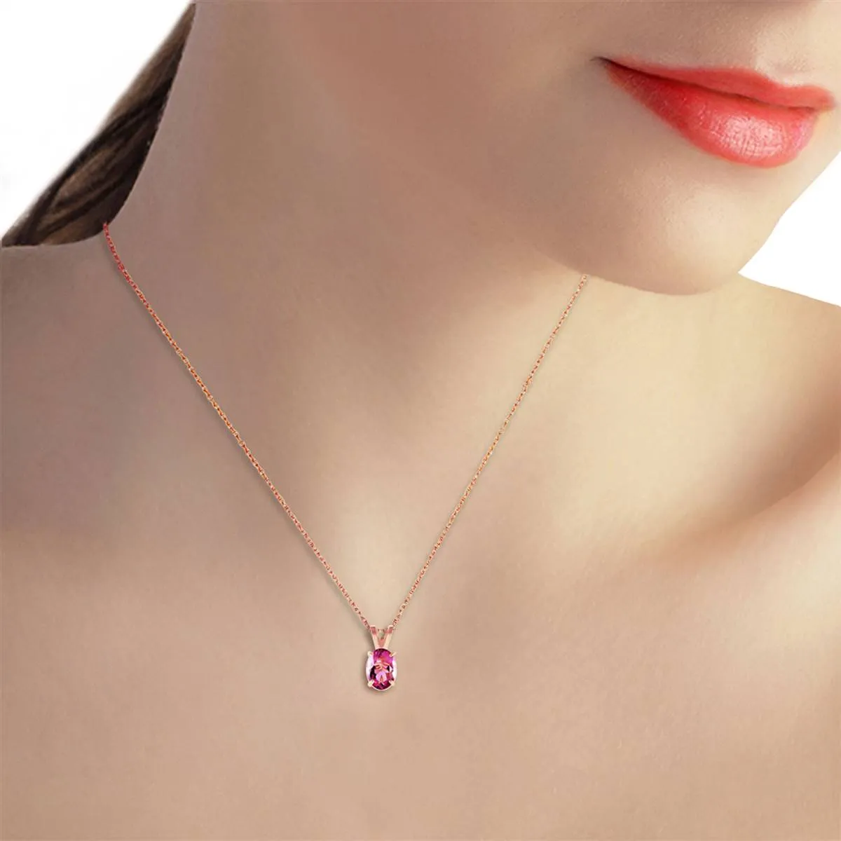 0.85 Carat 14K Solid Rose Gold Solitaire Pink Topaz Necklace