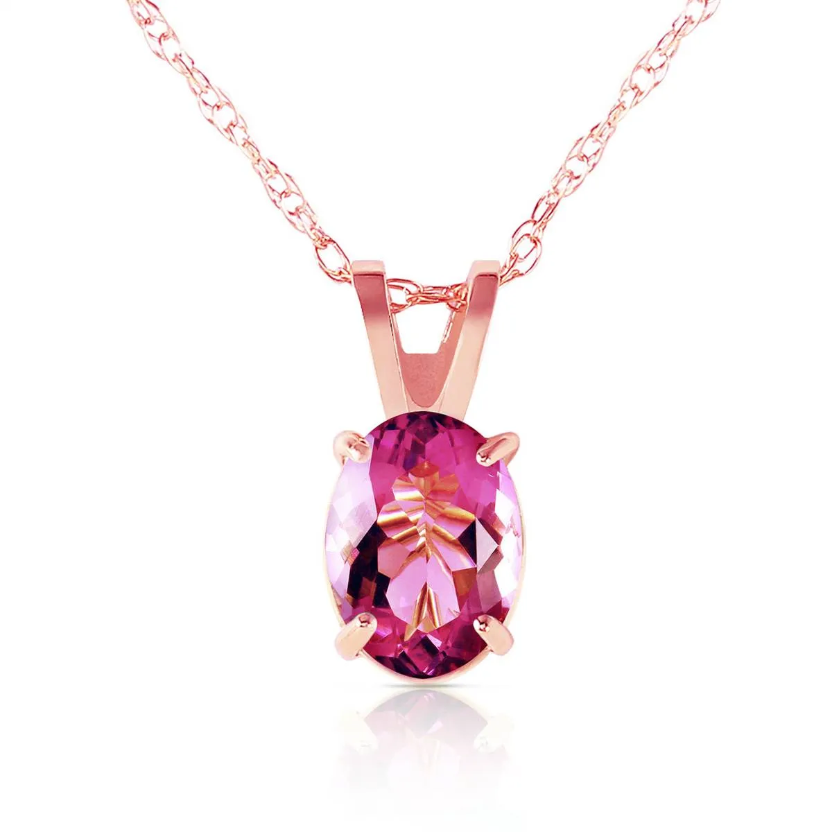 0.85 Carat 14K Solid Rose Gold Solitaire Pink Topaz Necklace