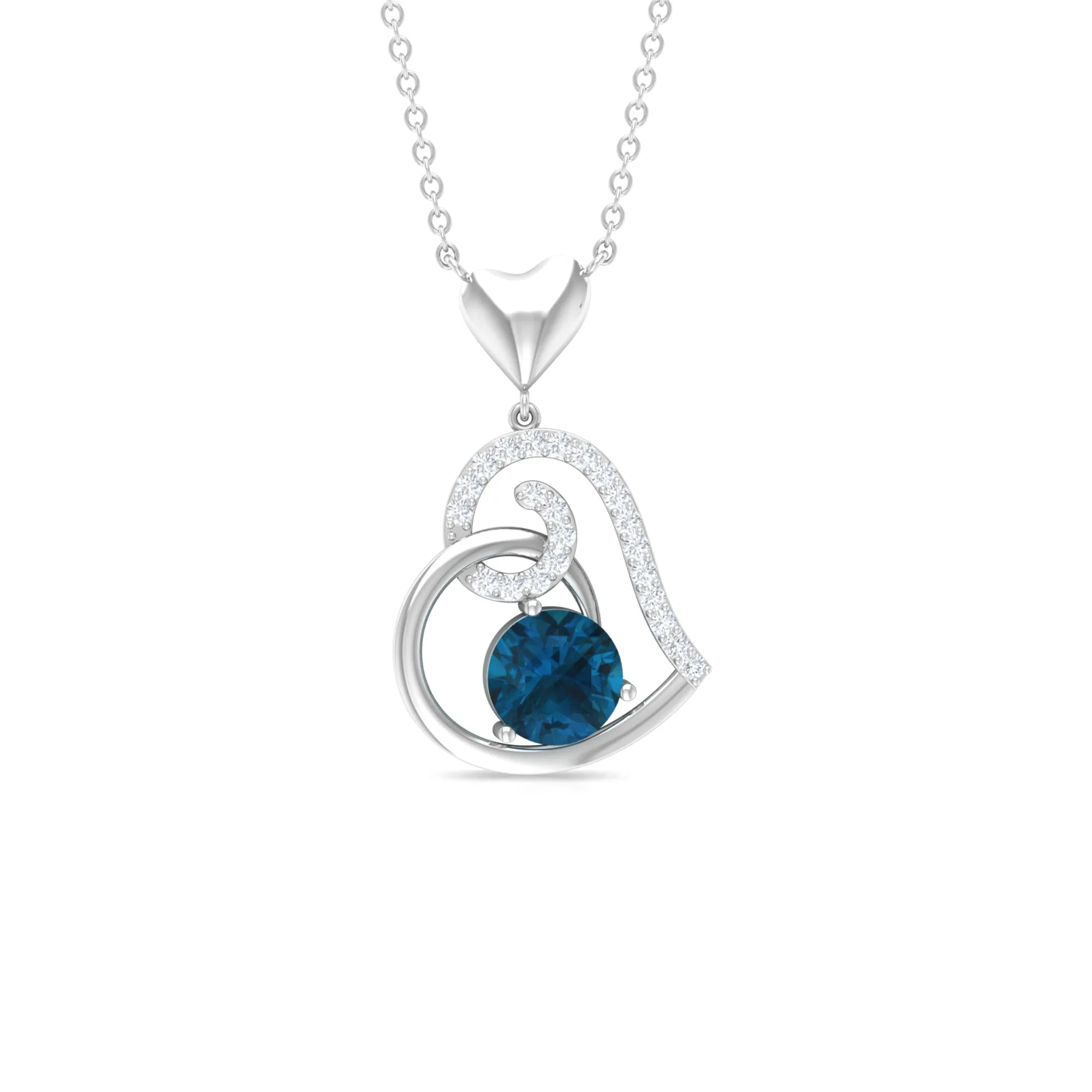 1 CT London Blue Topaz and Diamond Heart Drop Pendant