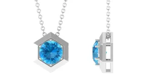 1 CT Swiss Blue Topaz Solitaire Hexagon Pendant Necklace