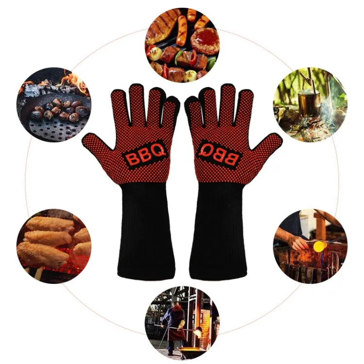 1 Pair High Temperature Resistant Silicone BBQ Gloves  Anti-Scalding Gloves(Full Dots Black)