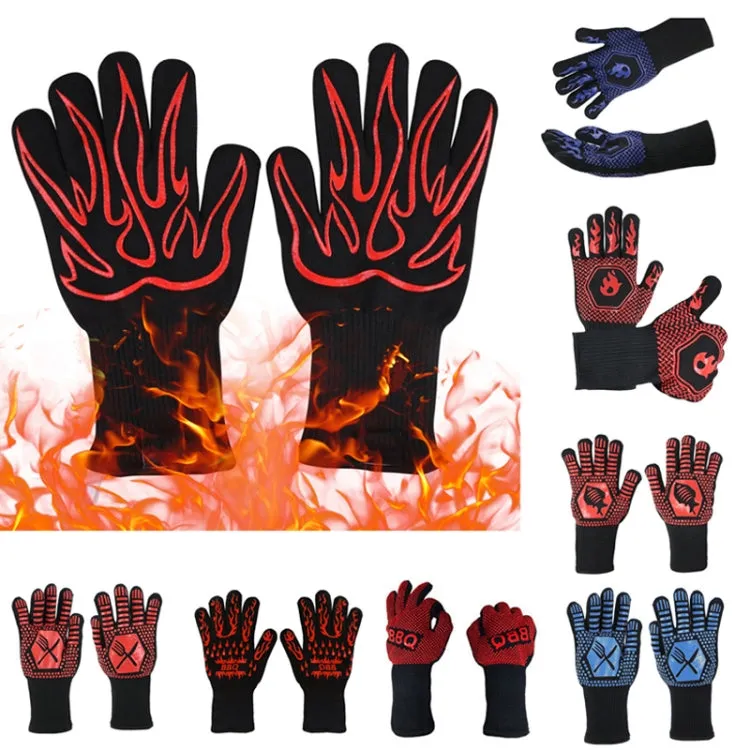 1 Pair High Temperature Resistant Silicone BBQ Gloves  Anti-Scalding Gloves(Full Dots Black)