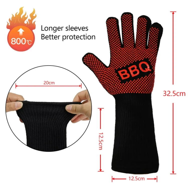 1 Pair High Temperature Resistant Silicone BBQ Gloves  Anti-Scalding Gloves(Full Dots Black)