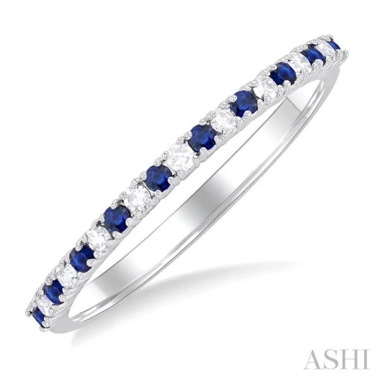 1/10 Ctw Petite 1.35 MM Sapphire and Round Cut Diamond Precious Stack Band in 10K White Gold