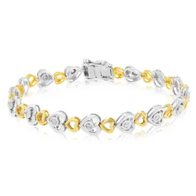 1/2 Carat Diamond Fancy Heart 18.5cm Bracelet in Sterling Silver Gold Plated