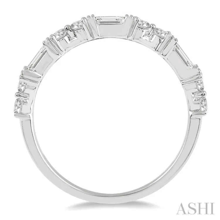 1/2 ctw Segmented Art Deco Baguette and Round Cut Diamond Stackable Band in 14K White Gold