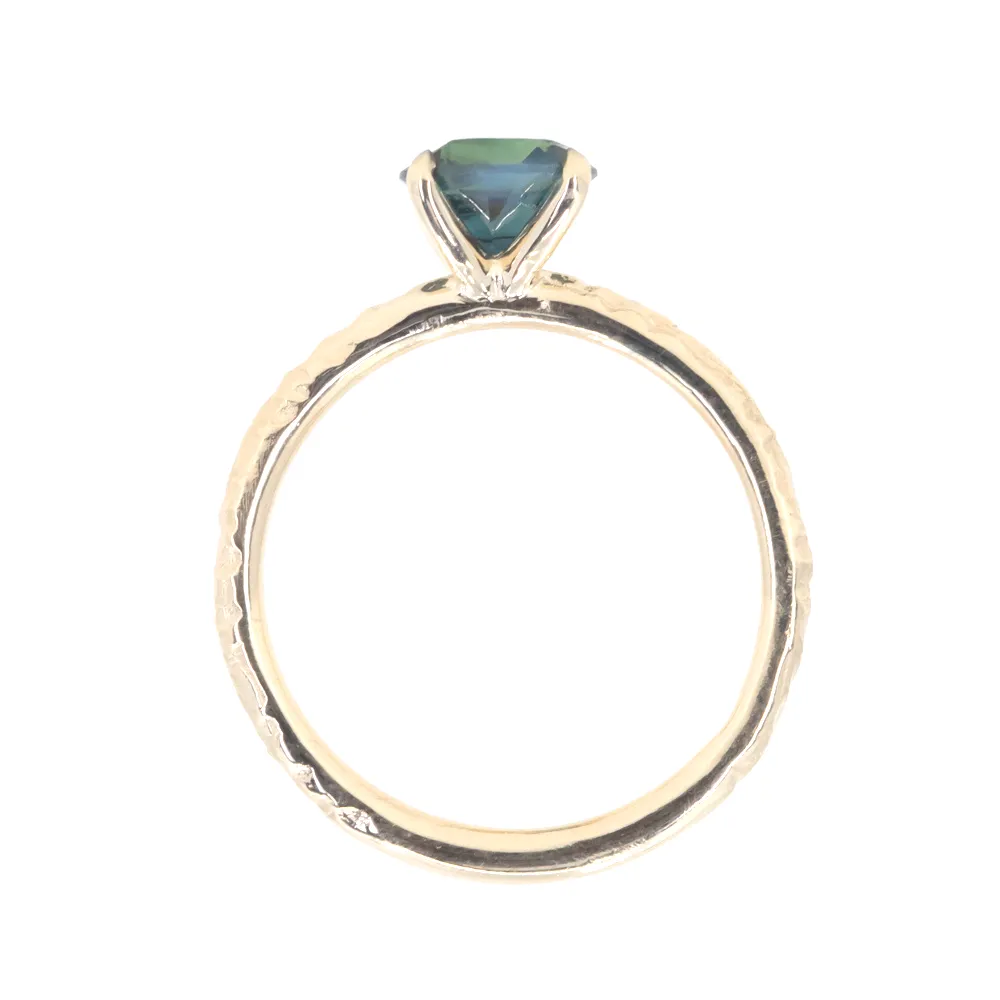 1.20ct Round Silky Deep Teal Sapphire Evergreen Solitaire Ring in 14k Yellow Gold