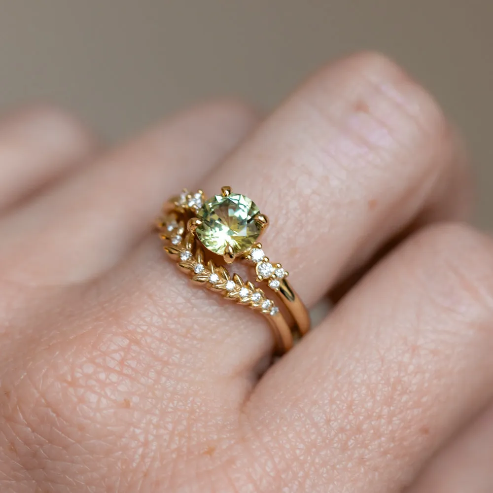 1.43ct Round Light Spring Green Montana Sapphire and Diamond Starry Night Low Profile Solitaire in 18k Yellow Gold