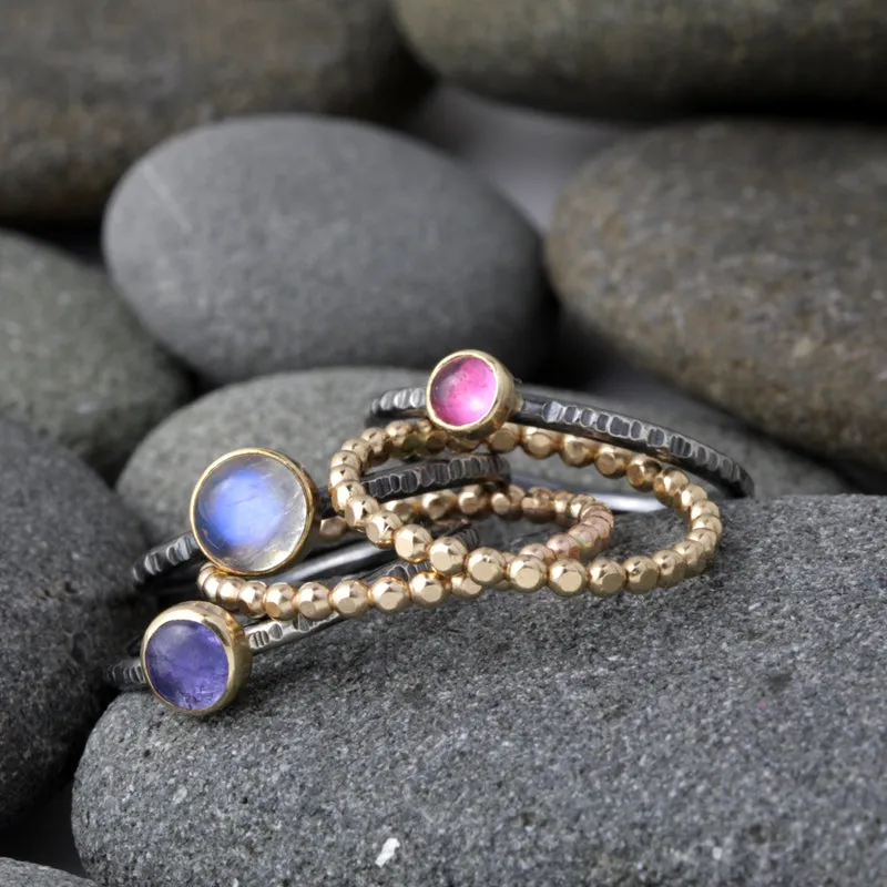 14k Gold Silver and Tanzanite Stacking Ring