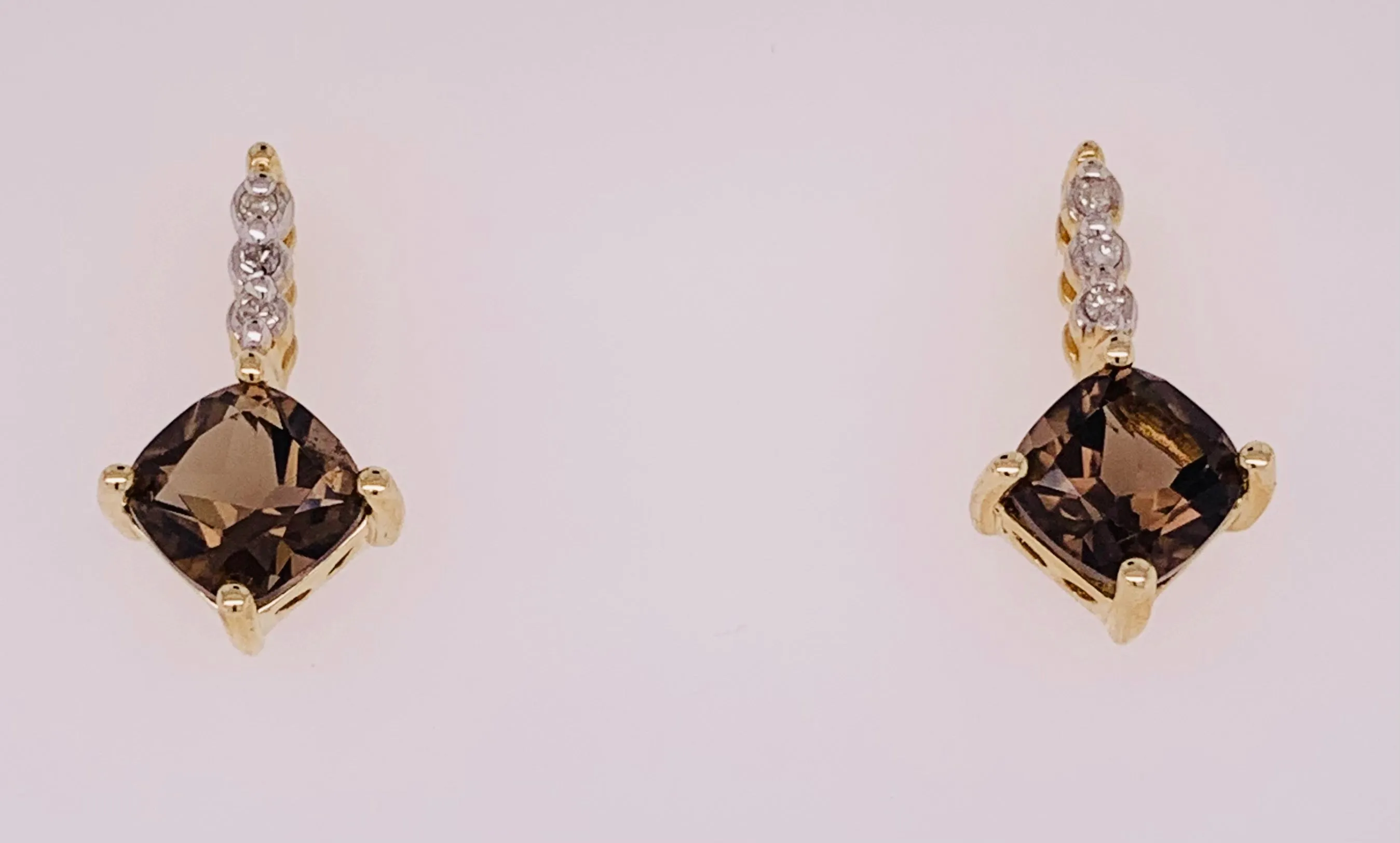 14K Smoke Quartz and Diamond Earrings