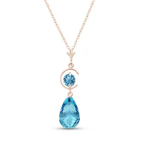 14K Solid Rose Gold Blue Topaz Necklace Genuine