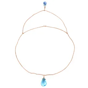 14K Solid Rose Gold Front And Back Drop Necklace w/ Briolette Blue Topaz