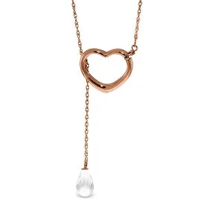 14K Solid Rose Gold Heart Necklace w/ Drop Briolette Natural White Topaz