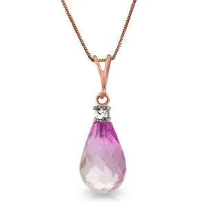 14K Solid Rose Gold Natural Diamond & Pink Topaz Necklace