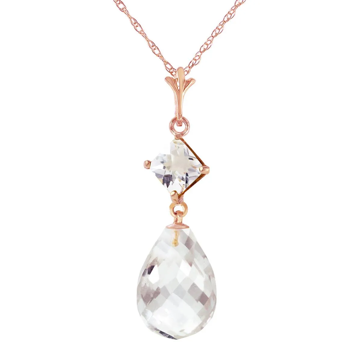 14K Solid Rose Gold Natural Rose Topaz Necklace Class