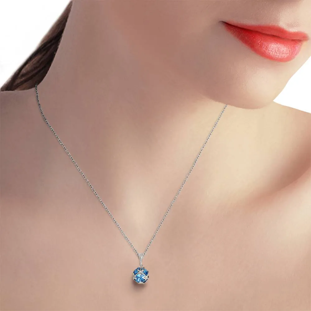 14K Solid White Gold Necklace w/ Natural Blue Topaz