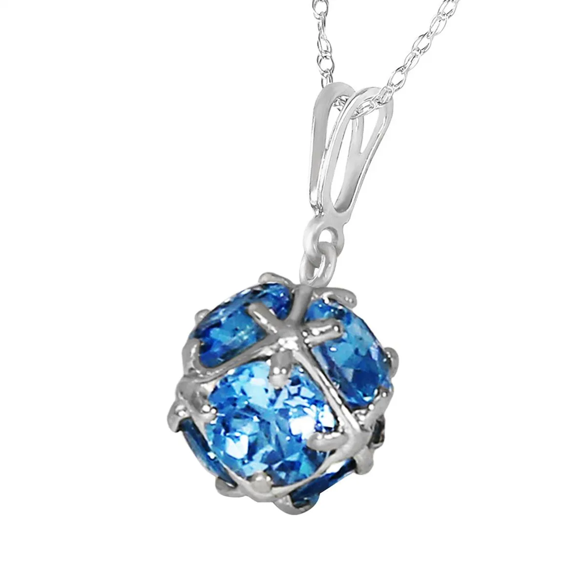 14K Solid White Gold Necklace w/ Natural Blue Topaz