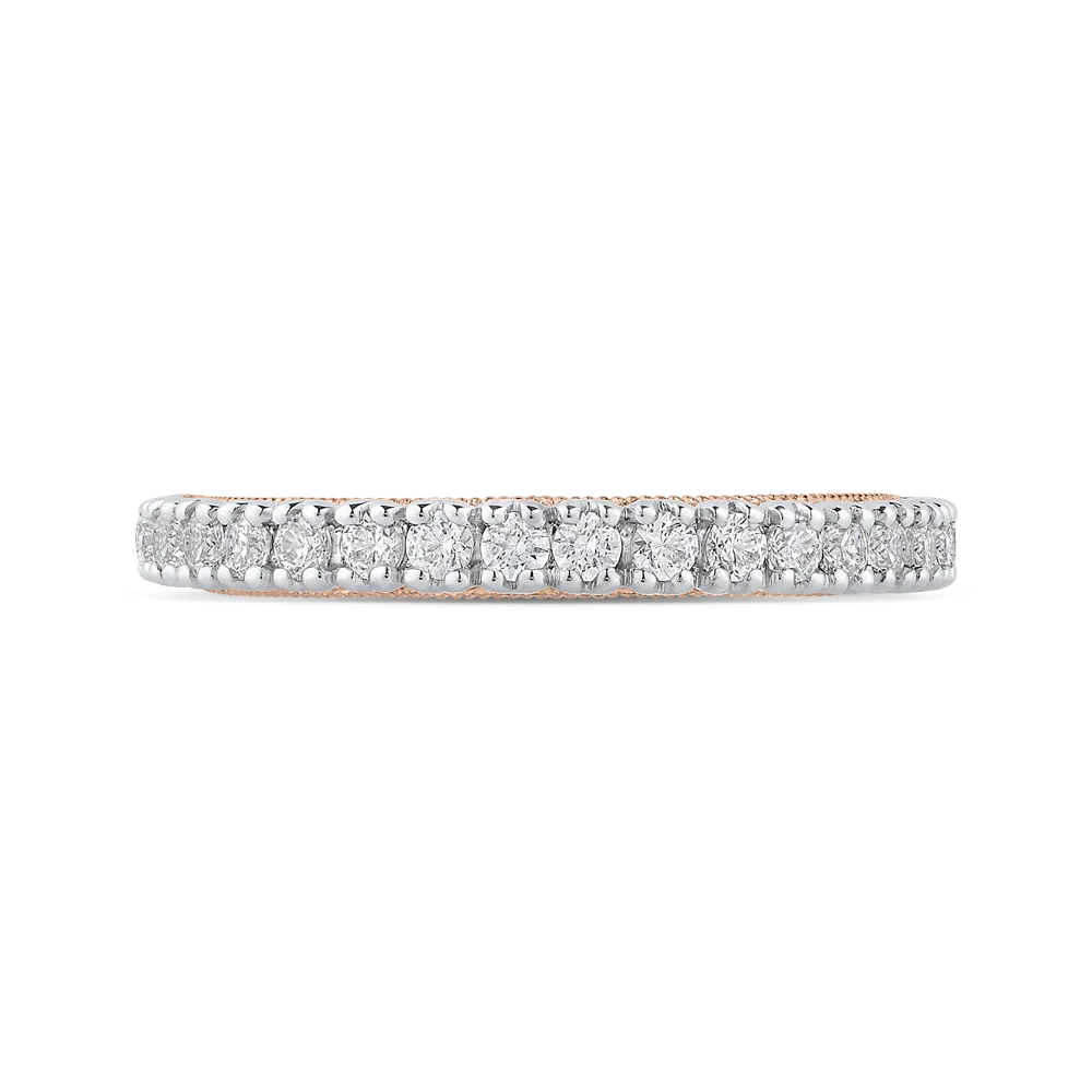 14K Two Tone Gold Round Diamond Half Eternity Wedding Band with Euro Shank