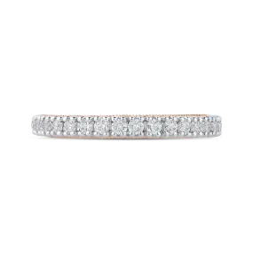 14K Two Tone Gold Round Diamond Half Eternity Wedding Band with Euro Shank