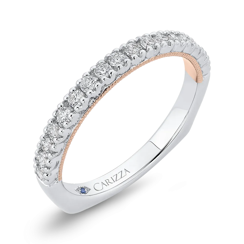 14K Two Tone Gold Round Diamond Half Eternity Wedding Band with Euro Shank