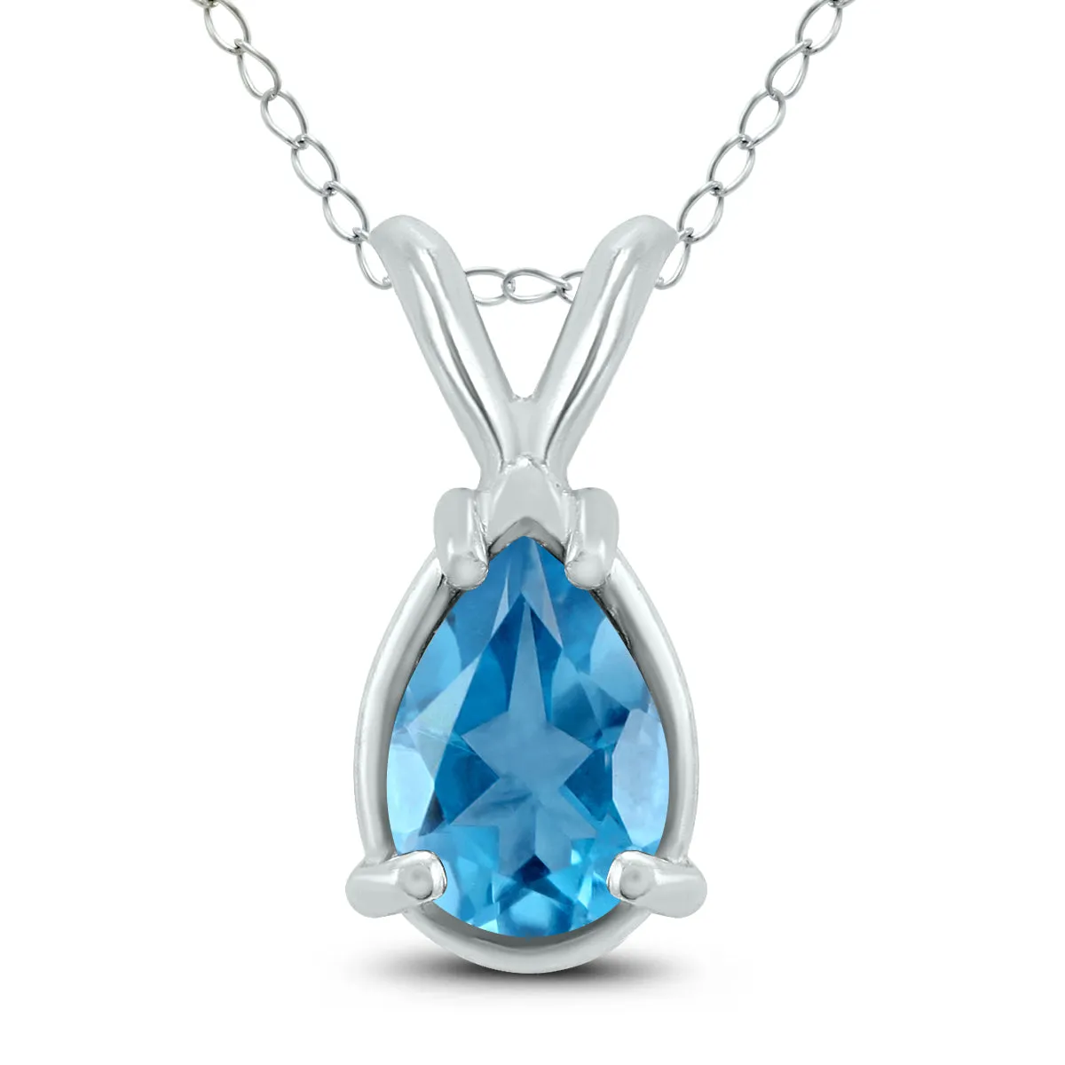 14K White Gold 8X6Mm Pear Blue Topaz Pendant