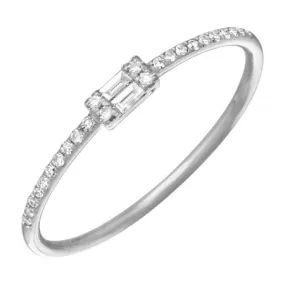 14K White Gold Diamond Round   Baguette Stackable Ring