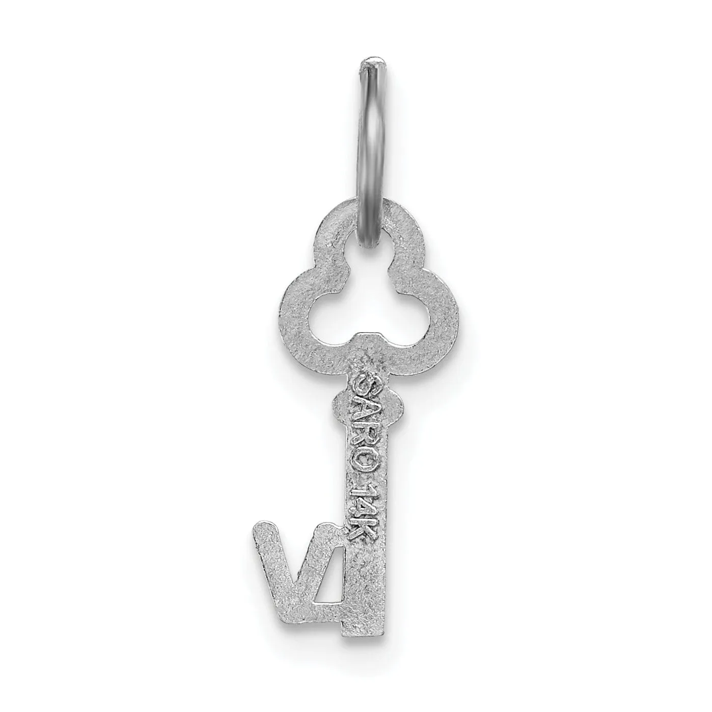 14K White Gold Fancy Key Shape Design Letter V Initial Charm Pendant