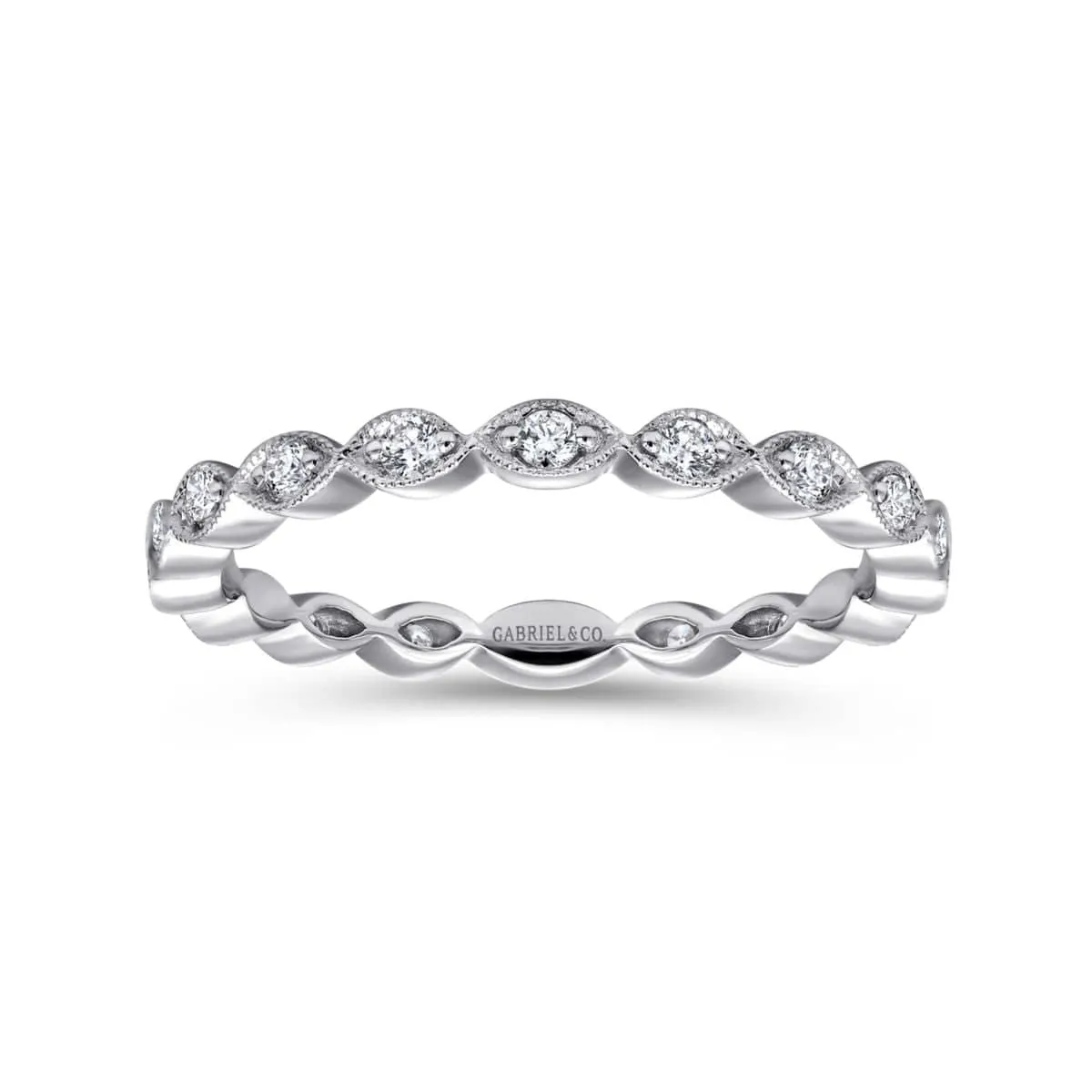 14K White Gold Marquise Station Diamond Stackable Ring - LR4794W45JJ