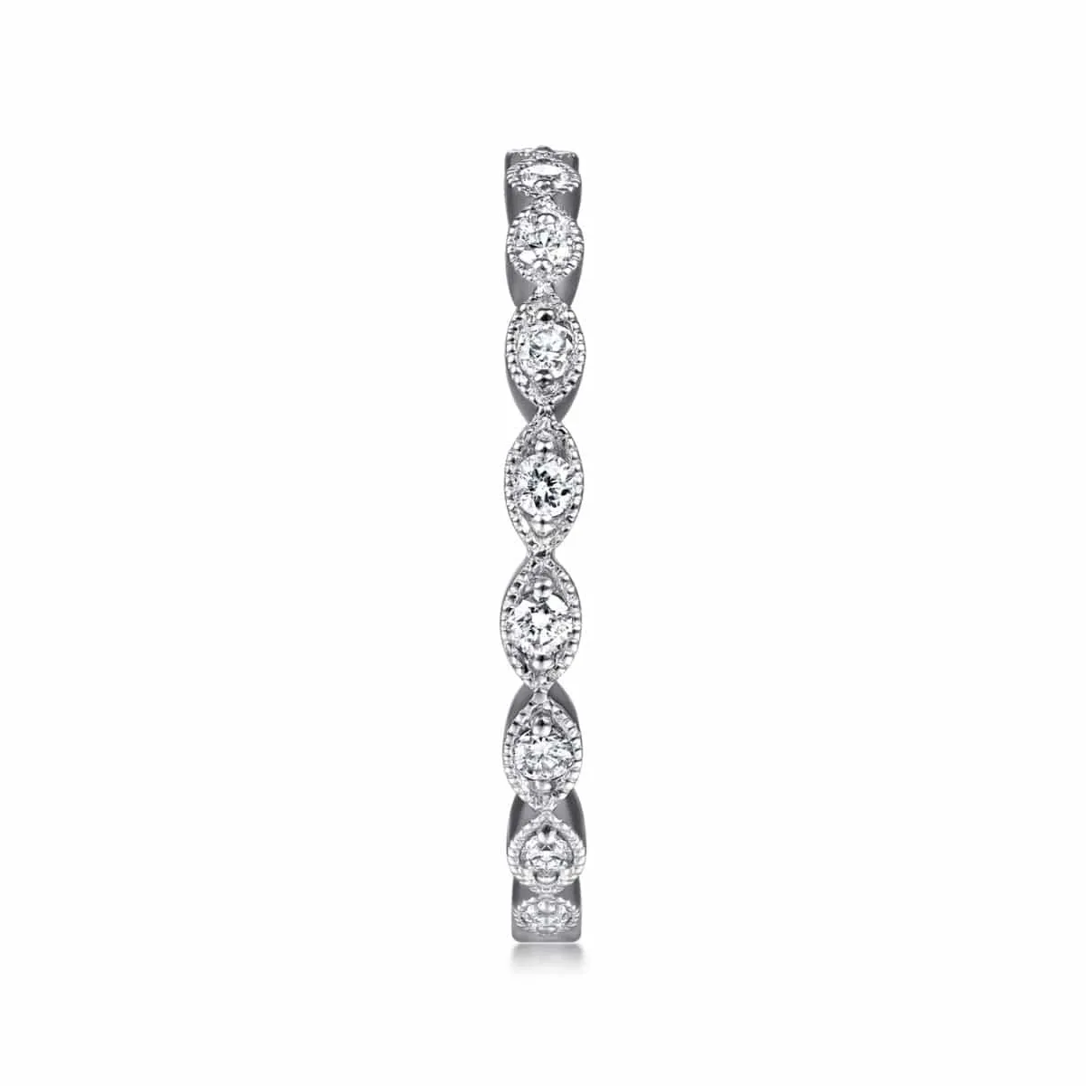 14K White Gold Marquise Station Diamond Stackable Ring - LR4794W45JJ