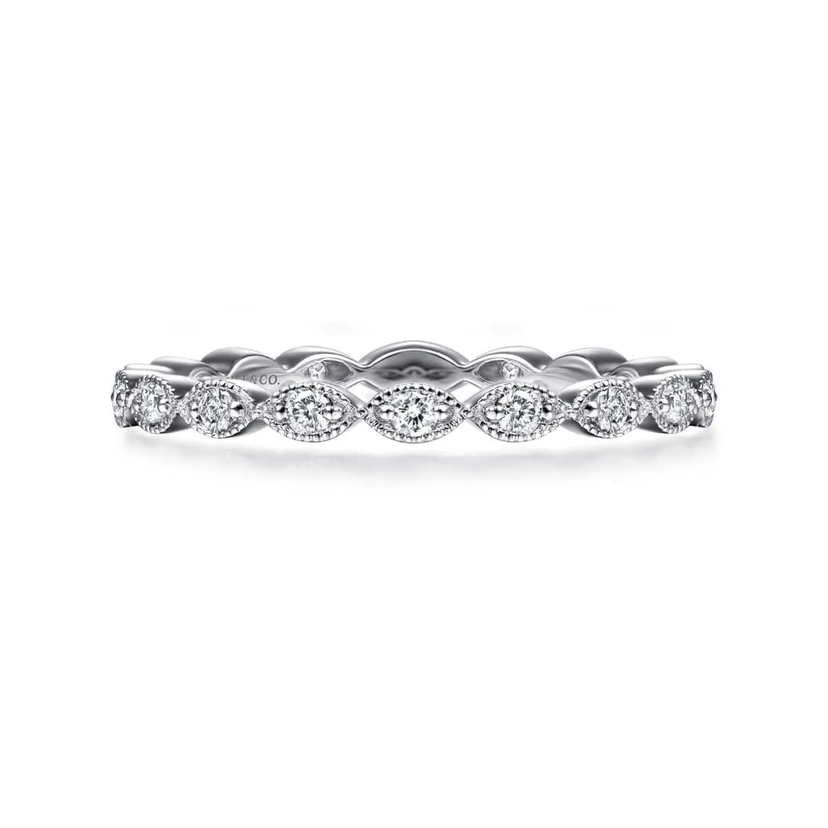 14K White Gold Marquise Station Diamond Stackable Ring - LR4794W45JJ