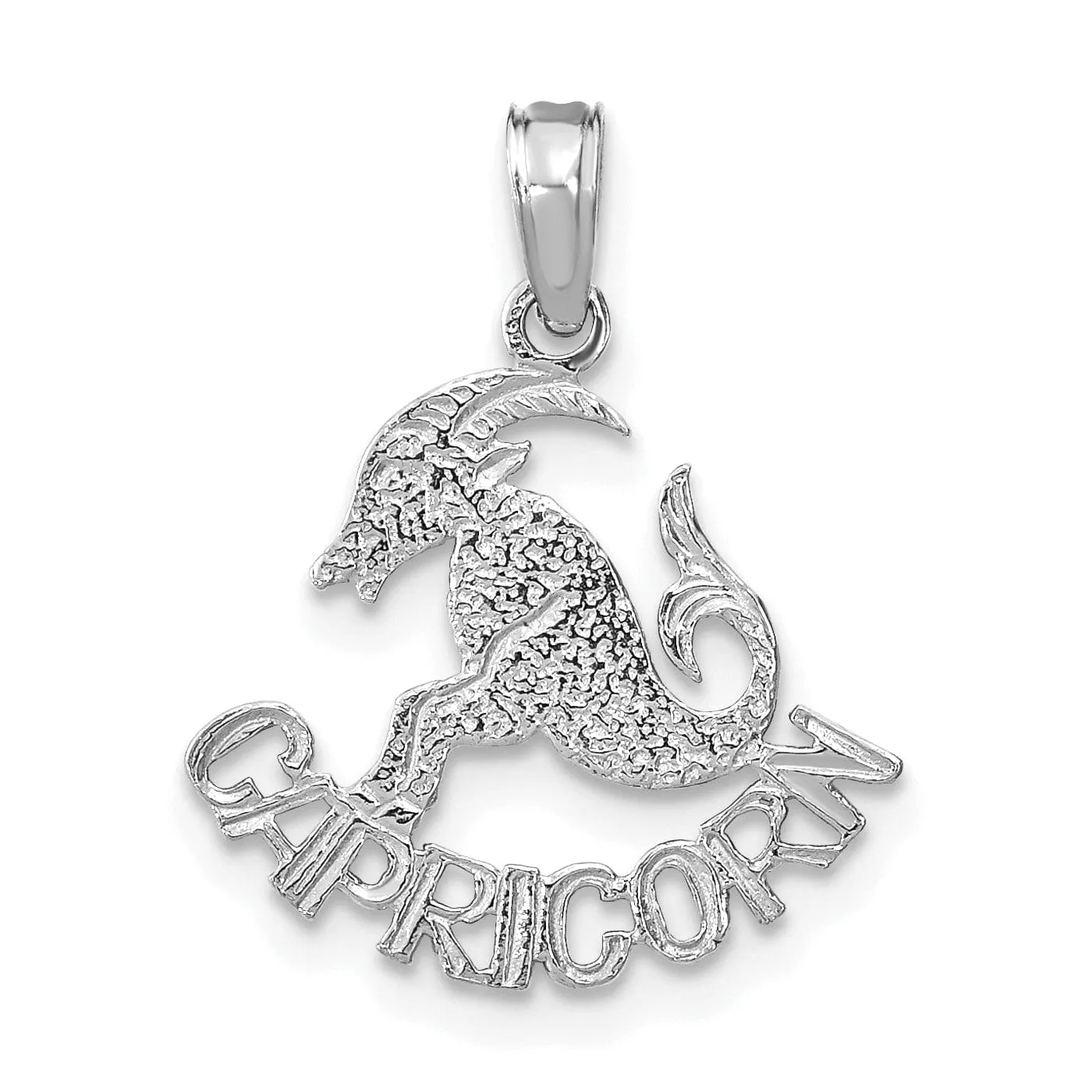 14K White Gold Polished Textured Finish Zodiac CAPRICORN Charm Pendant