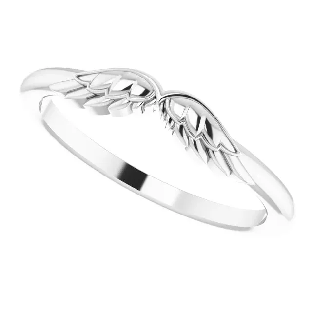 14K White Gold Stackable Angel Wings Ring