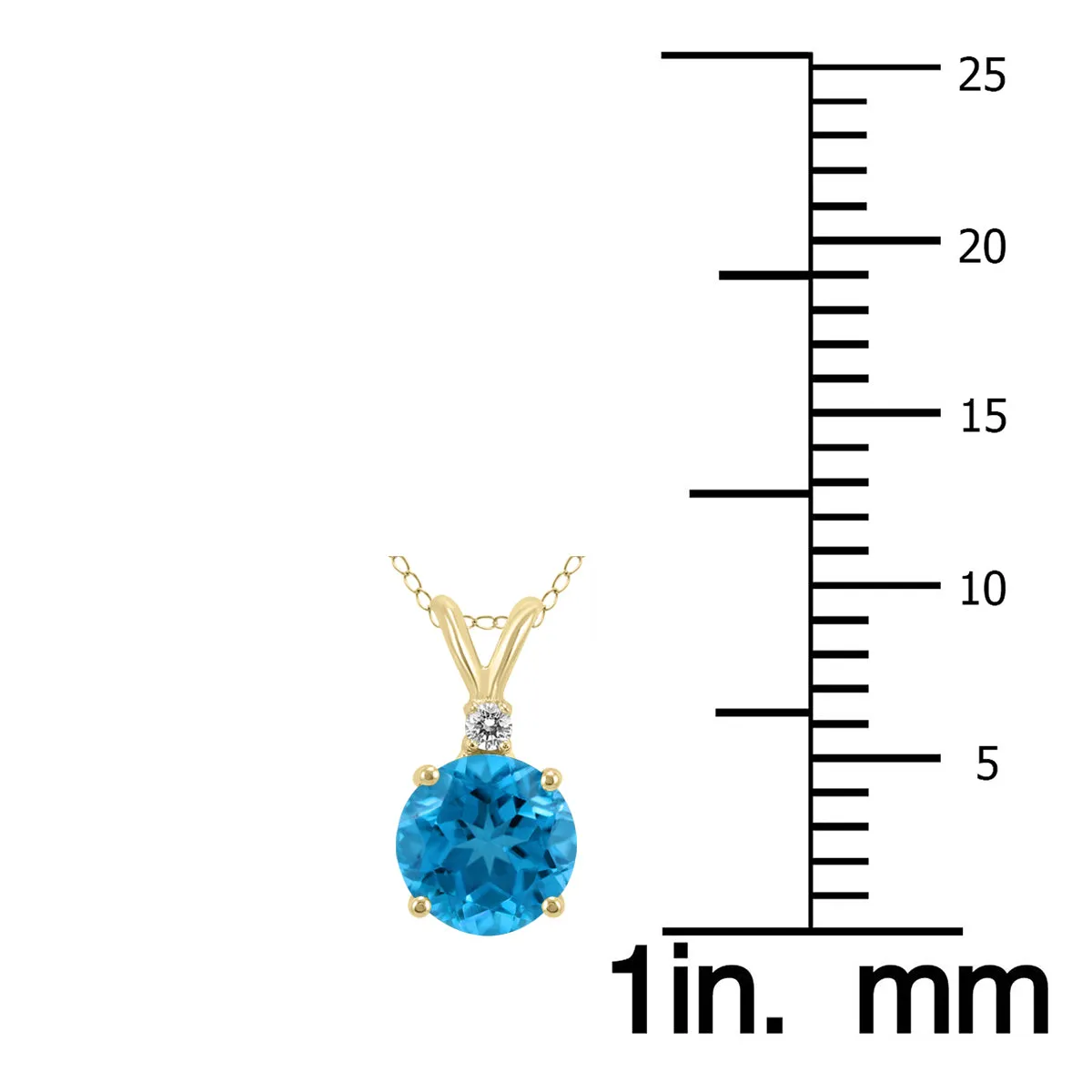 14K Yellow Gold 5Mm Round Blue Topaz And Diamond Pendant