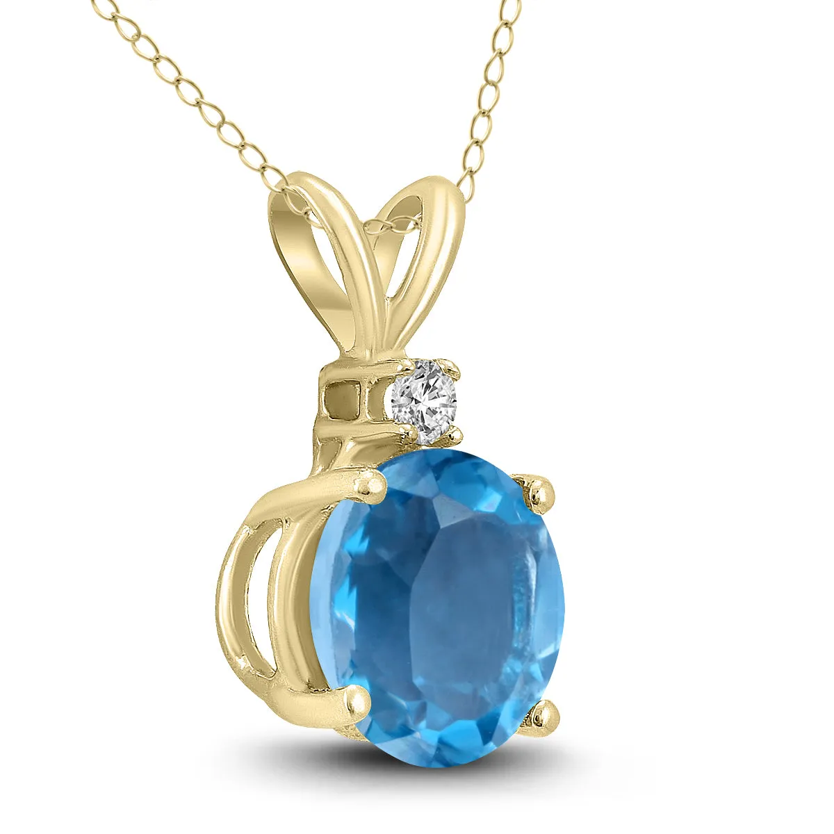 14K Yellow Gold 5Mm Round Blue Topaz And Diamond Pendant