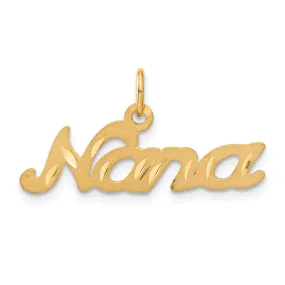 14k Yellow Gold Brush Diamond Cut Finish NANA Script Pendant