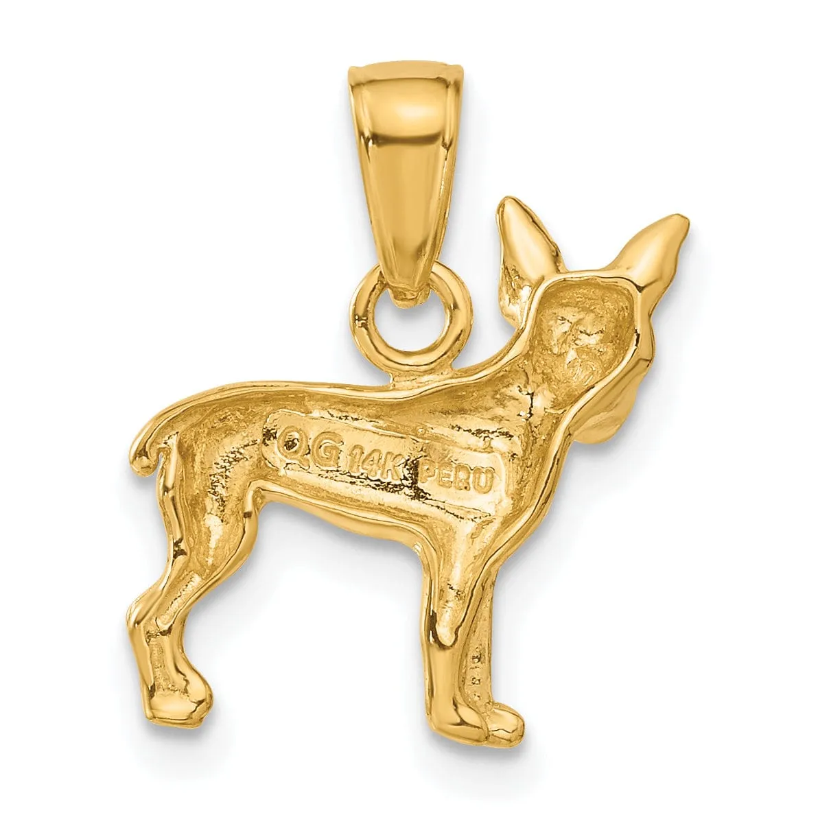 14k Yellow Gold Casted Solid Polished Finish Chihuahua Dog Charm Pendant