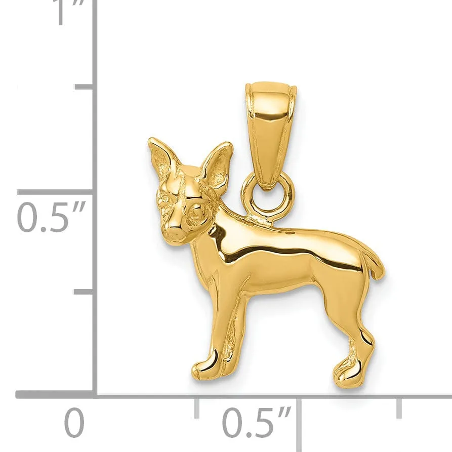 14k Yellow Gold Casted Solid Polished Finish Chihuahua Dog Charm Pendant