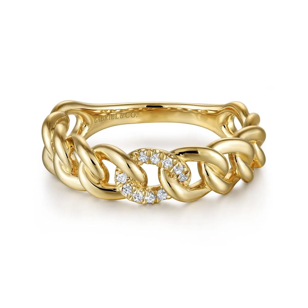 14K Yellow Gold Chain Link Ring Band with Pavé Diamond Station - LR51250Y45JJ