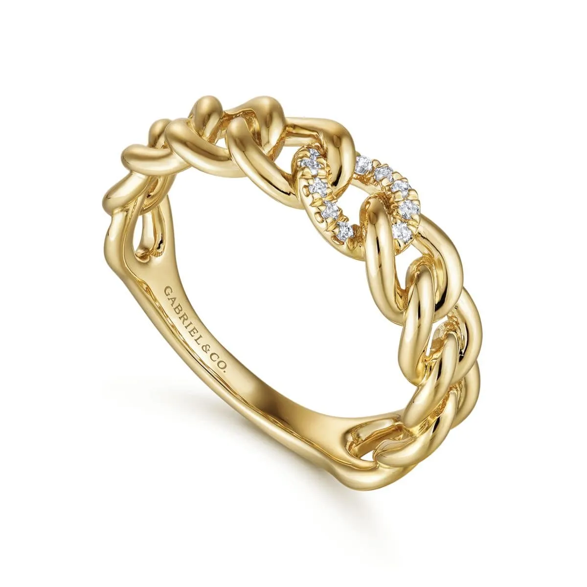 14K Yellow Gold Chain Link Ring Band with Pavé Diamond Station - LR51250Y45JJ