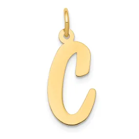 14K Yellow Gold Large Size Fancy Script Design Letter C Initial Pendant