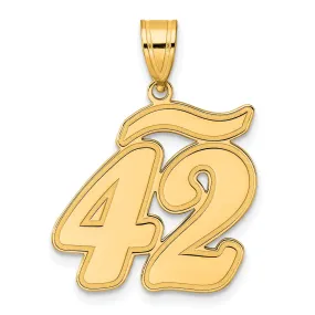 14k Yellow Gold Polished Finish Script Design Number 42 Charm Pendant