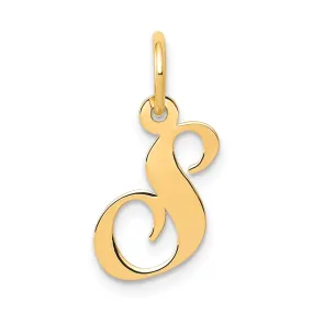 14K Yellow Gold Small Size Fancy Script Letter S Initial Pendant by Lovely Rita's