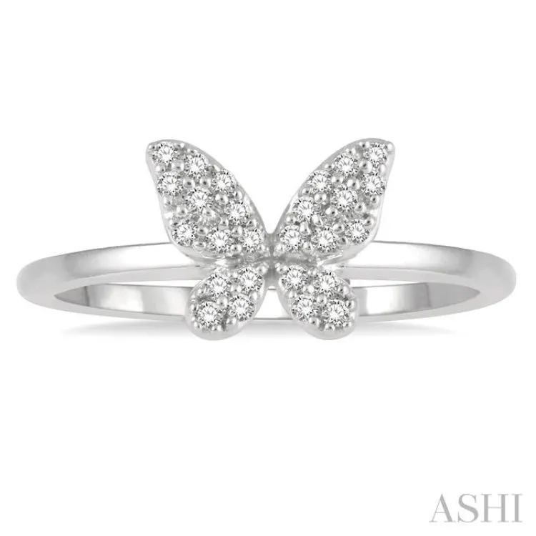 1/6 Ctw Butterfly Motif Round Cut Diamond Petite Fashion Ring in 10K White Gold