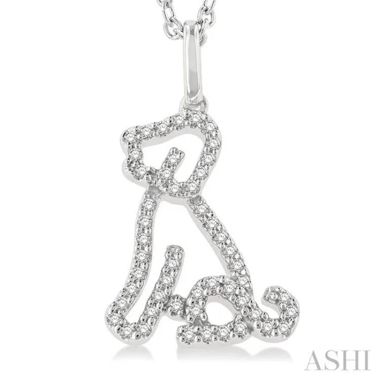 1/6 ctw Petite Sitting Dog Round Cut Diamond Fashion Pendant With Chain in 10K White Gold