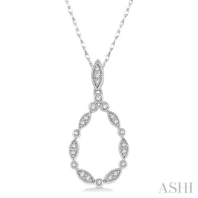 1/8 Ctw Marquise Lattice Hollow Drop Round Cut Diamond Pendant With Chain in 10K White Gold