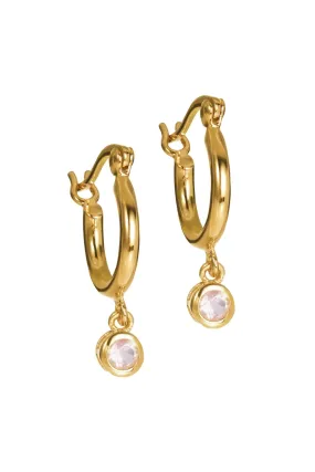 18ct Gold Plated Sterling Silver Rose Quartz Drop Hoop Earrings